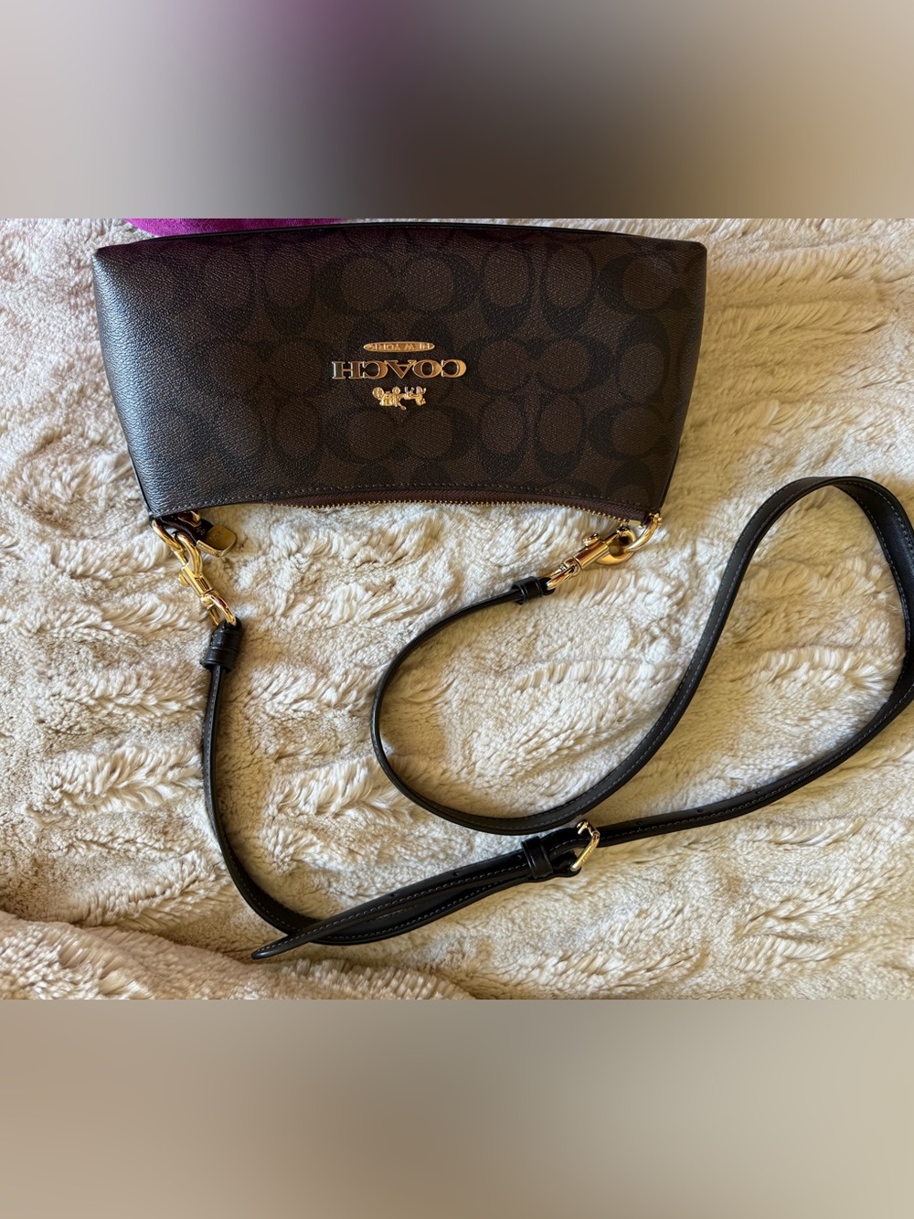 Coach Brown Signature Crossbody with Gold Hardware